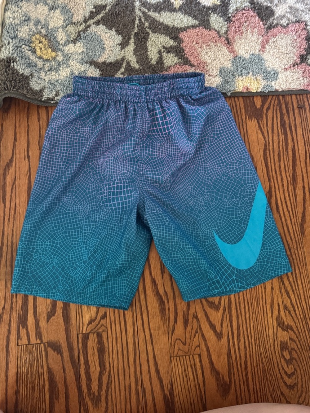 Nike Teal and Navy Gradient Mesh-Grid Athletic Shorts with Swoosh